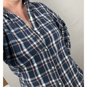 Cabincore Plaid Brushed Flannel Button Down Shirt LL Bean Womens M Heritage Prep
